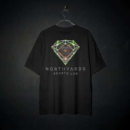 Northyards Diamond Mentality Tee back – baseball diamond inside a faceted gem with lime green accents
