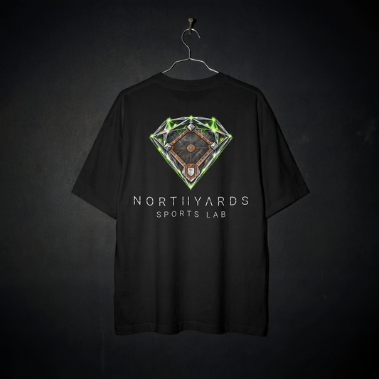 Northyards Diamond Mentality Tee back – baseball diamond inside a faceted gem with lime green accents