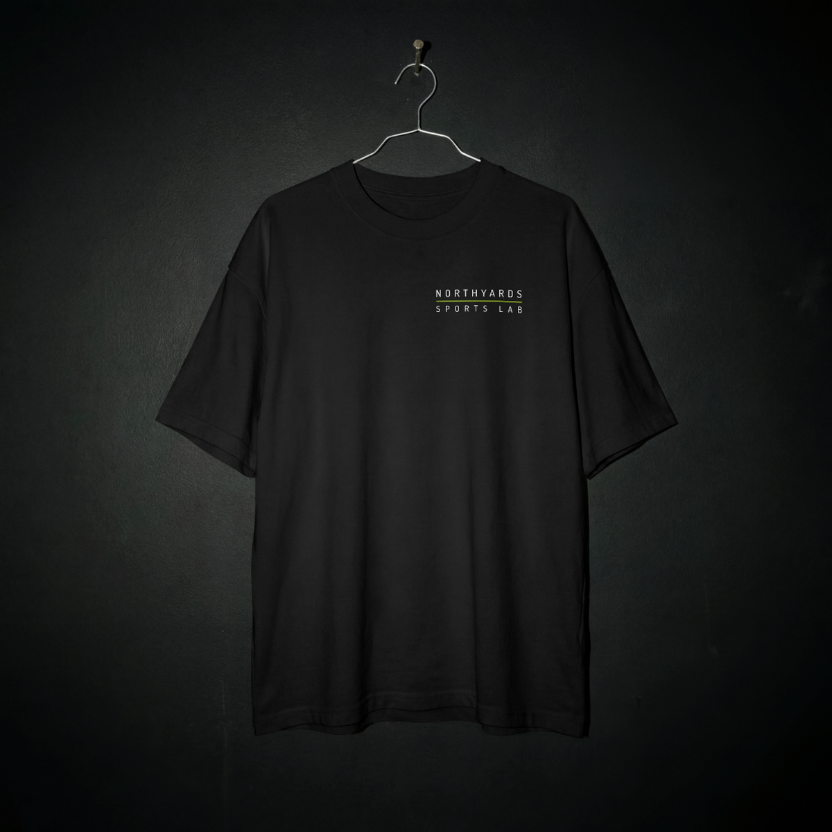 Train Yard Tee front – Northyards Sports Lab left chest logo on black